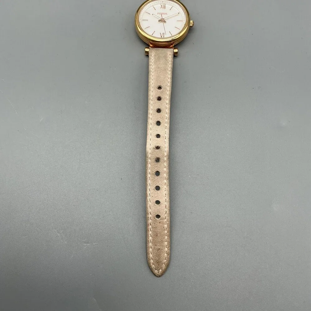 Fossil ES4099 Womens Watch 28mm White Rose Gold Tone Beige Leather New Battery